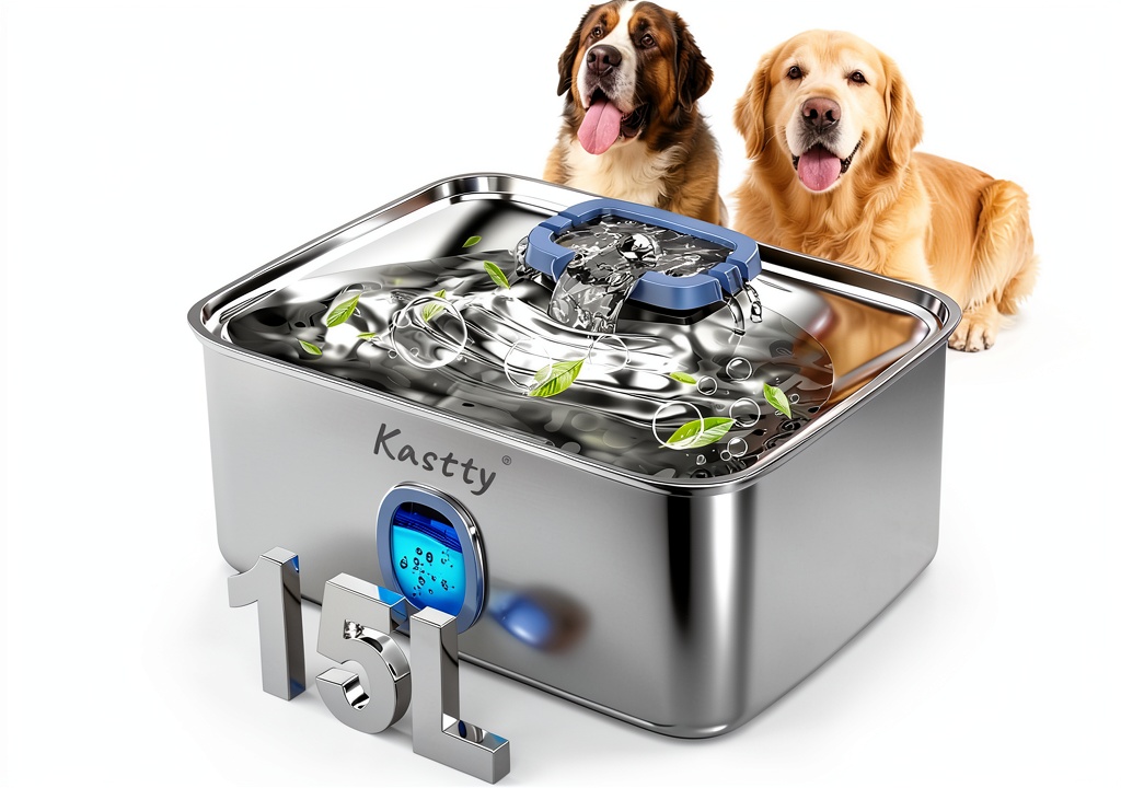 Kastty Dog Water Fountain in a home setting with pets drinking
