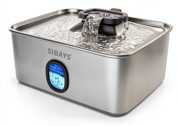 SIBAYS Stainless Steel Pet Water Fountain Large Capacity-0