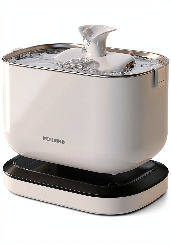 PETLIBRO Cat Water Fountain placed on a kitchen floor with a cat drinking